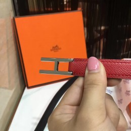 Red and White Reversible H Buckle Leather Belt