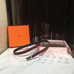 Burgundy and Gray Reversible H Buckle Leather Belt