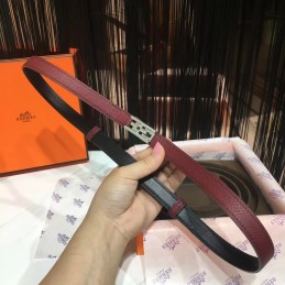 Burgundy and Gray Reversible H Buckle Leather Belt
