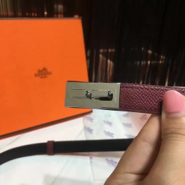 Burgundy and Gray Reversible H Buckle Leather Belt