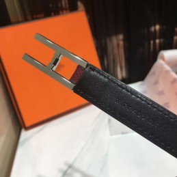 Burgundy and Gray Reversible H Buckle Leather Belt