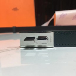 Black White Slim Silver H Buckle Leather Belt