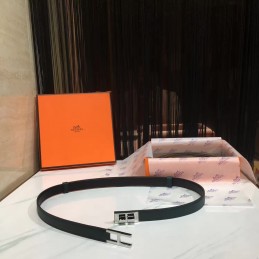 Black White Slim Silver H Buckle Leather Belt
