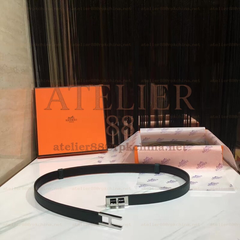 Black White Slim Silver H Buckle Leather Belt