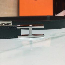 Black White Slim Silver H Buckle Leather Belt