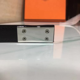 Black White Slim Silver H Buckle Leather Belt