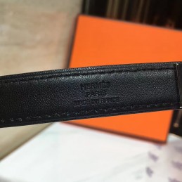 Black White Slim Silver H Buckle Leather Belt