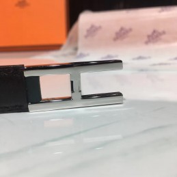 Black White Slim Silver H Buckle Leather Belt