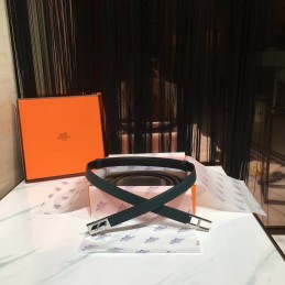 Black White Slim Silver H Buckle Leather Belt