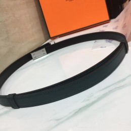 Black White Slim Silver H Buckle Leather Belt