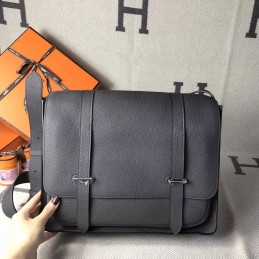 Black Steve Caporal 35 Messenger Smooth Leather Bag