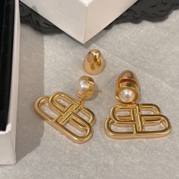 Pearl Logo Drop Earrings Gold