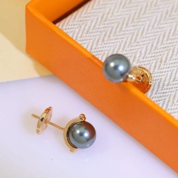 Grey Pearl Drop Stud Earrings