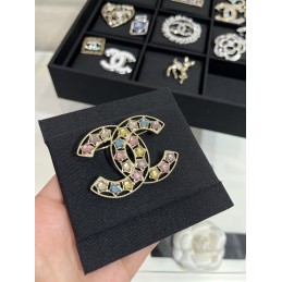 Pastel Stone CC Brooch Gold