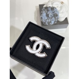 White Enamel CC Brooch with...