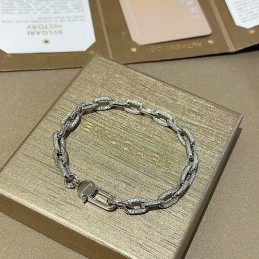 Pave Oval Link Bracelet Silver