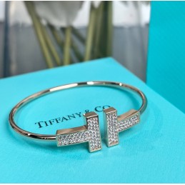 T Wire Bangle Wide Pave...