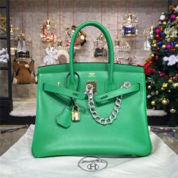 Green Birkin 35 Bag Silver Chain