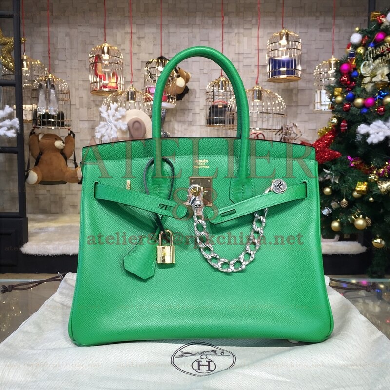 Green Birkin 35 Bag Silver Chain