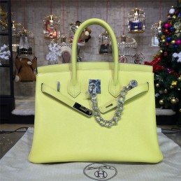 Yellow Birkin 35 Bag Silver Chain