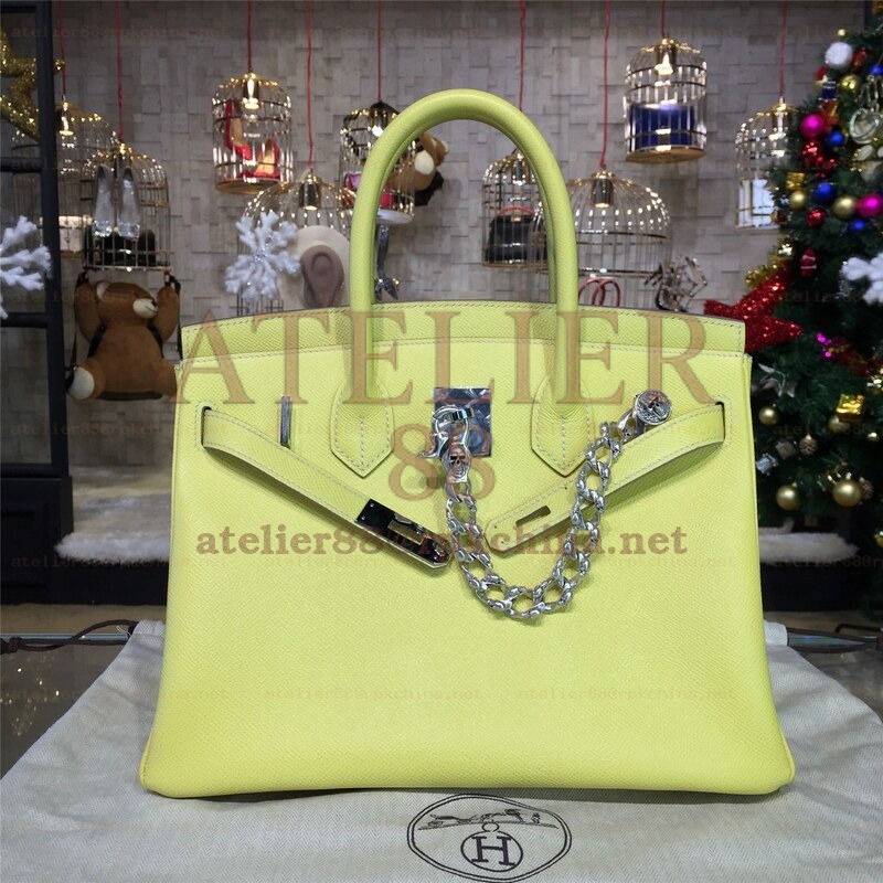 Yellow Birkin 35 Bag Silver Chain