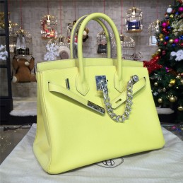Yellow Birkin 35 Bag Silver Chain
