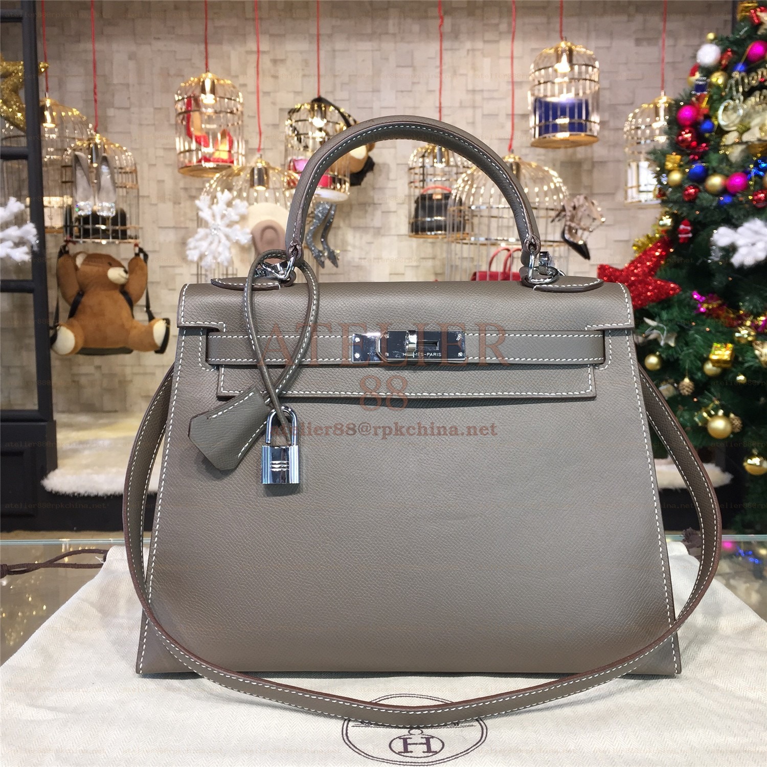 Taupe Gray Kelly 28 Palladium Hardware Bag