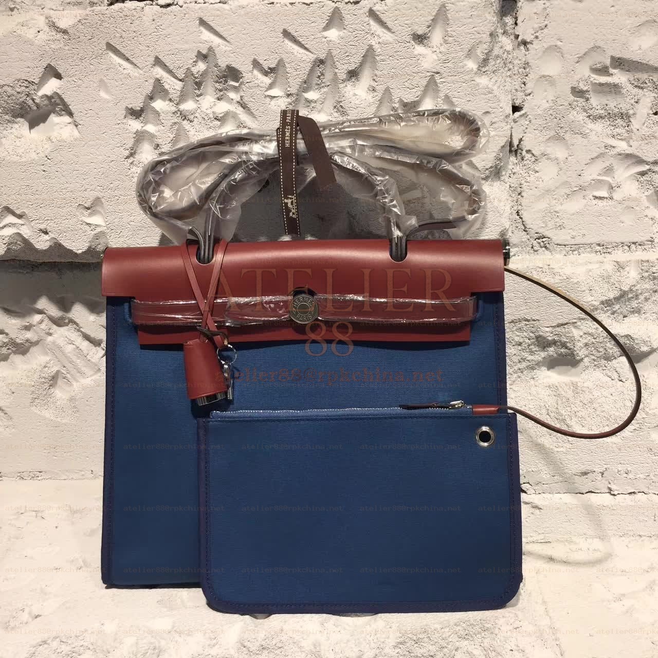 Navy Blue Burgundy Herbag Zip 31 Bag