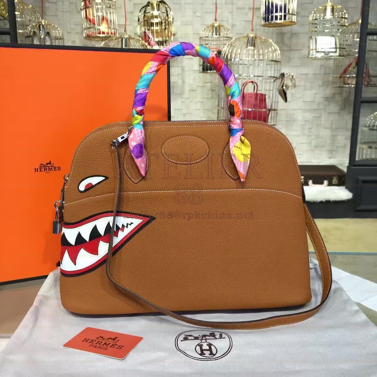 Brown Bolide 45 Shark Charm Twilly Handle Bag