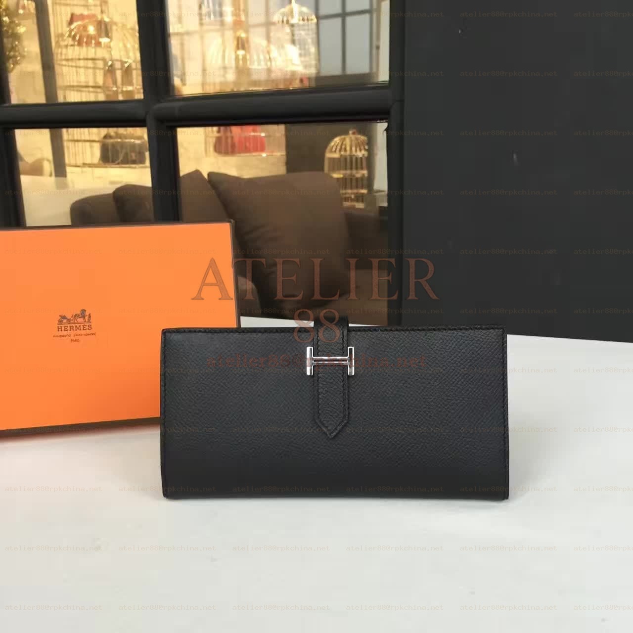 Black Long Bearn Wallet Silver H Hardware