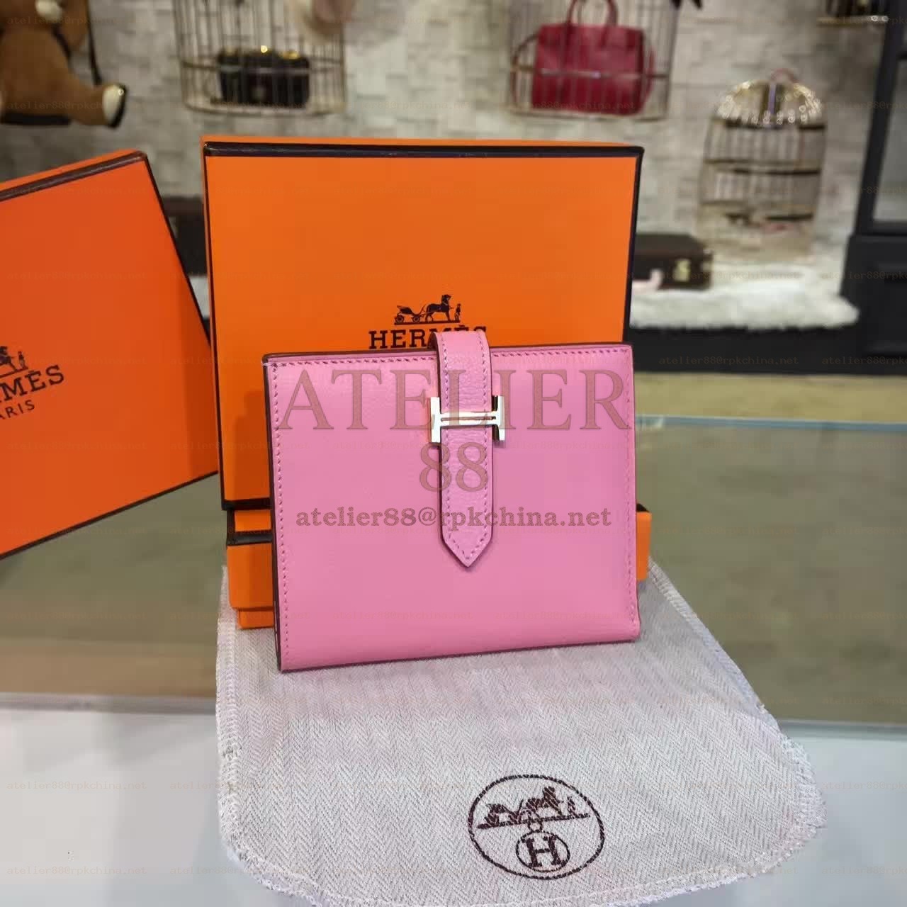 Pink Bearn Compact Wallet Silver H Hardware