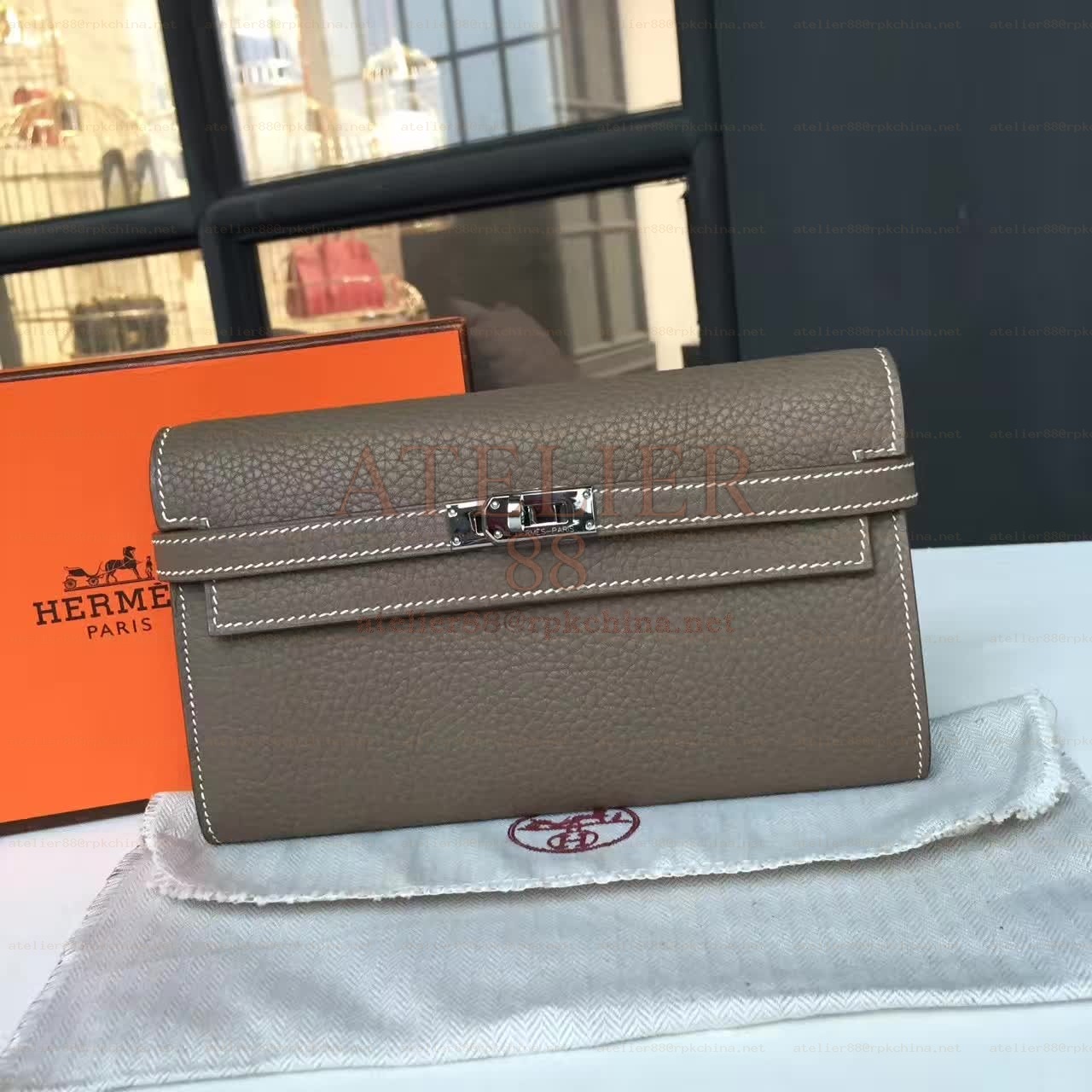 Gray Kelly Wallet Silver Hardware