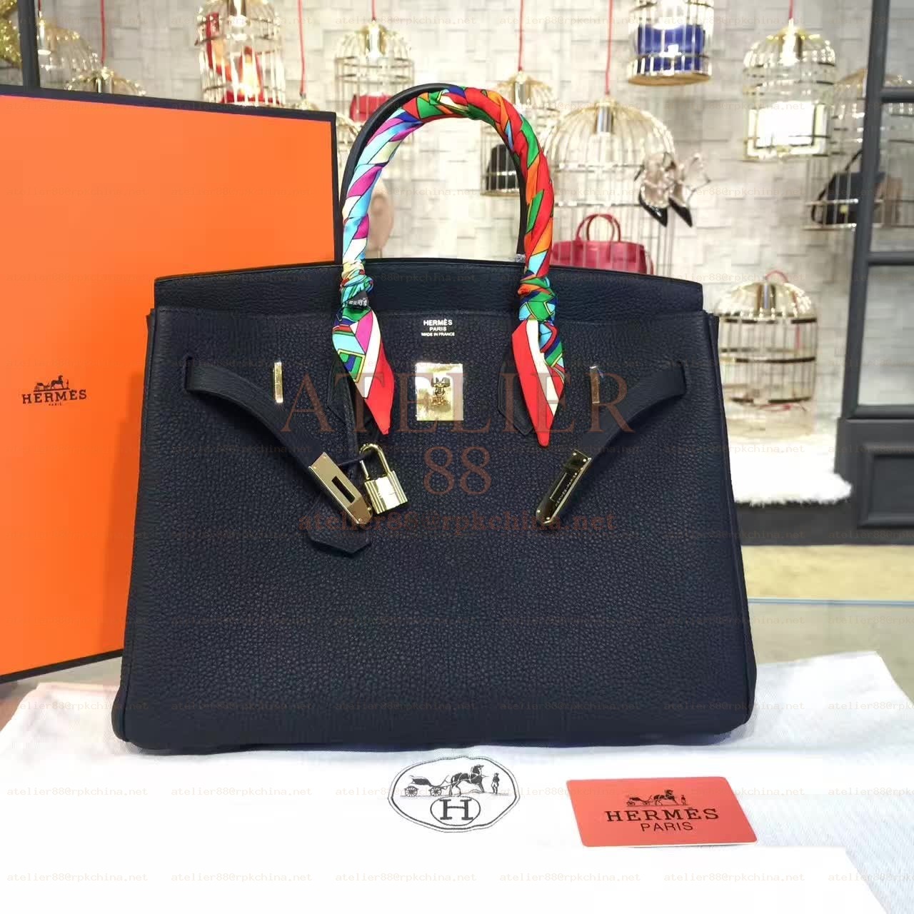 Black Twilly Handle Birkin 35 Gold Hardware Bag