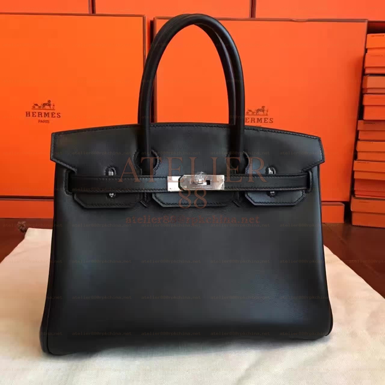 Black Birkin 30 Palladium Hardware Bag