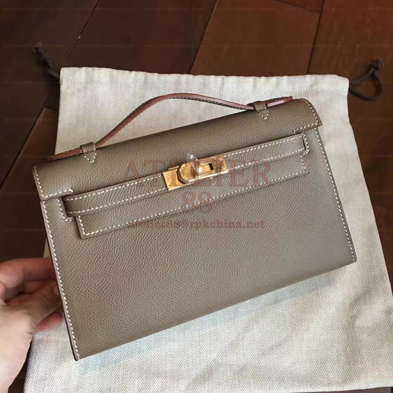 Taupe Kelly Pochette Gold Hardware Bag