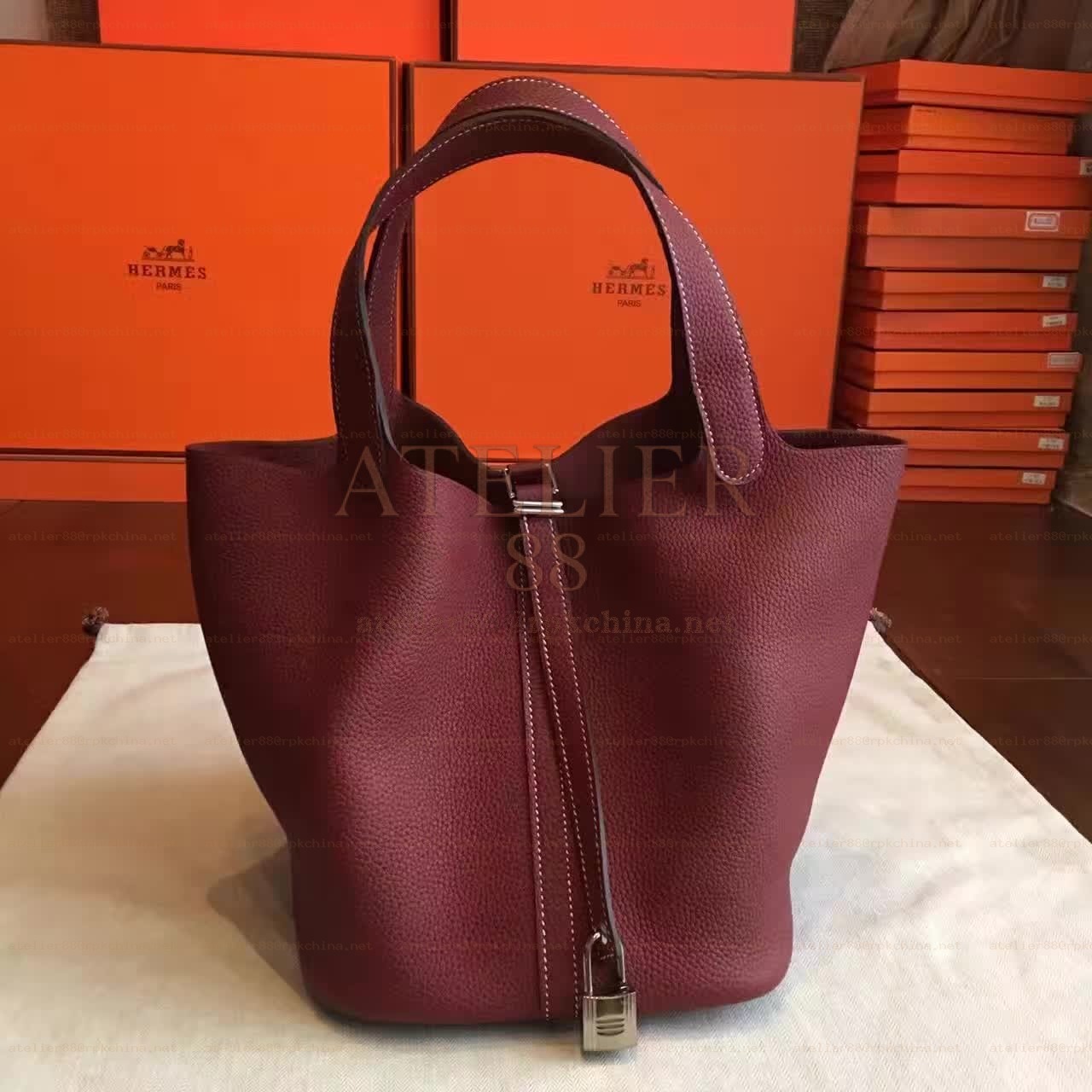 Burgundy Picotin Lock 22 Bag