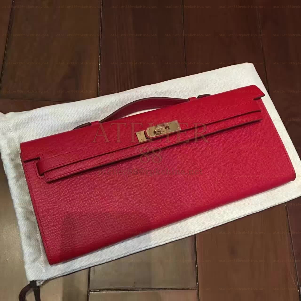 Red Kelly Cut Clutch Gold Hardware