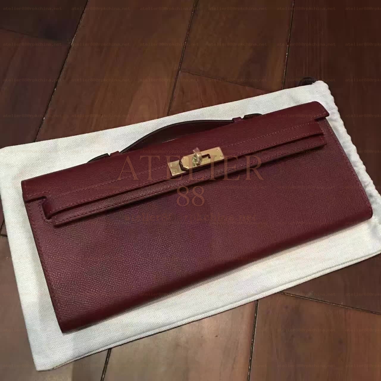 Burgundy Kelly Cut Clutch Gold Hardware
