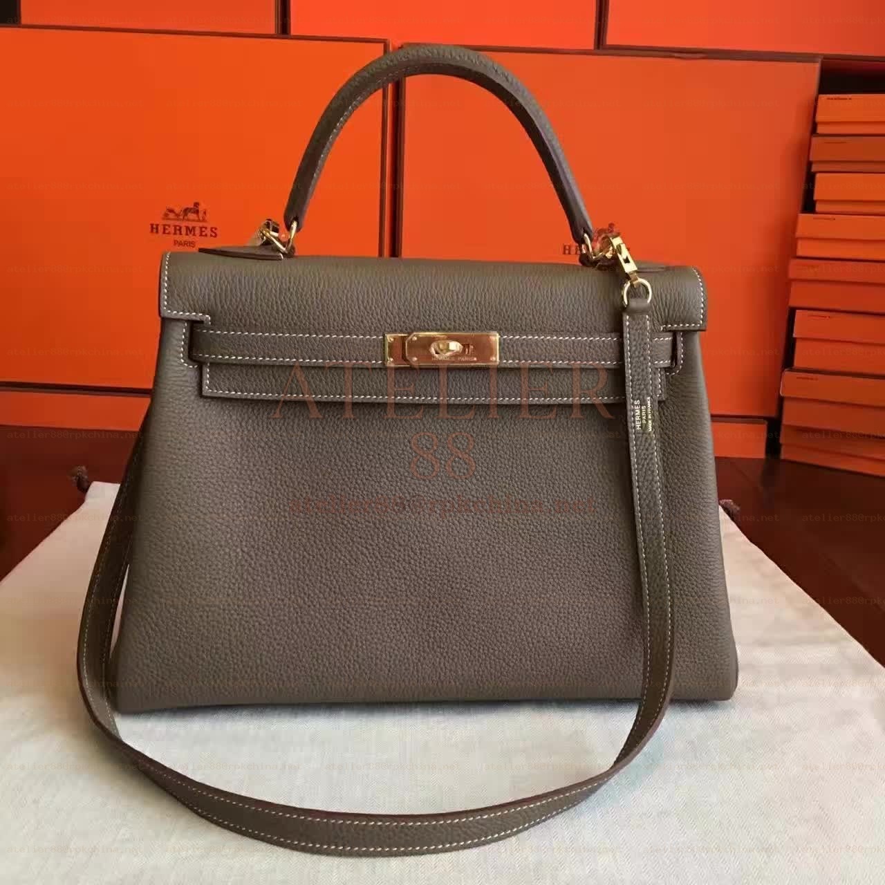 Taupe Kelly 32 Gold Hardware Bag