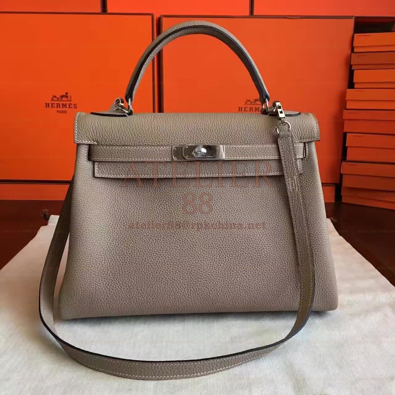 Taupe Kelly 32 Palladium Hardware Bag