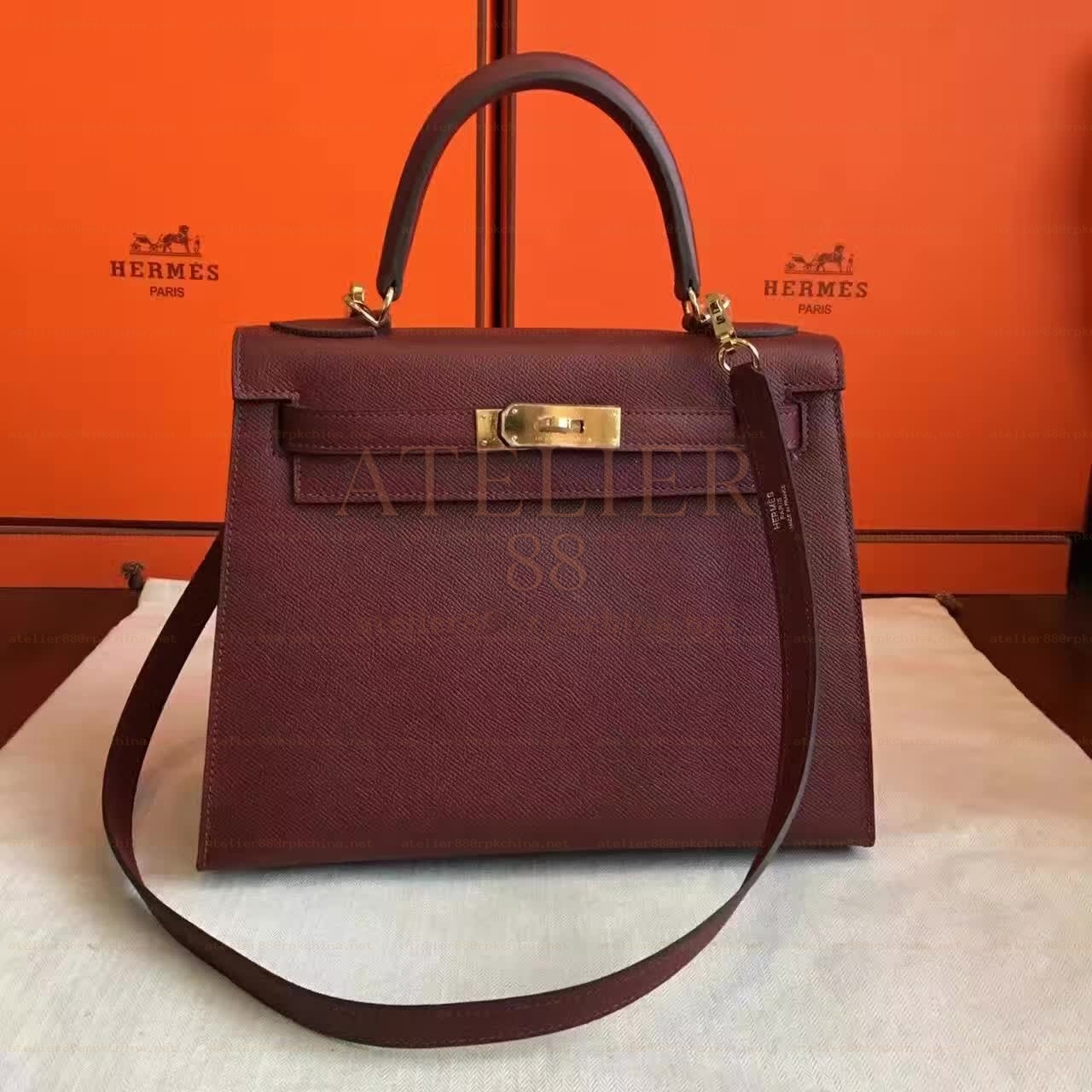 Burgundy Kelly 32 Gold Hardware Bag