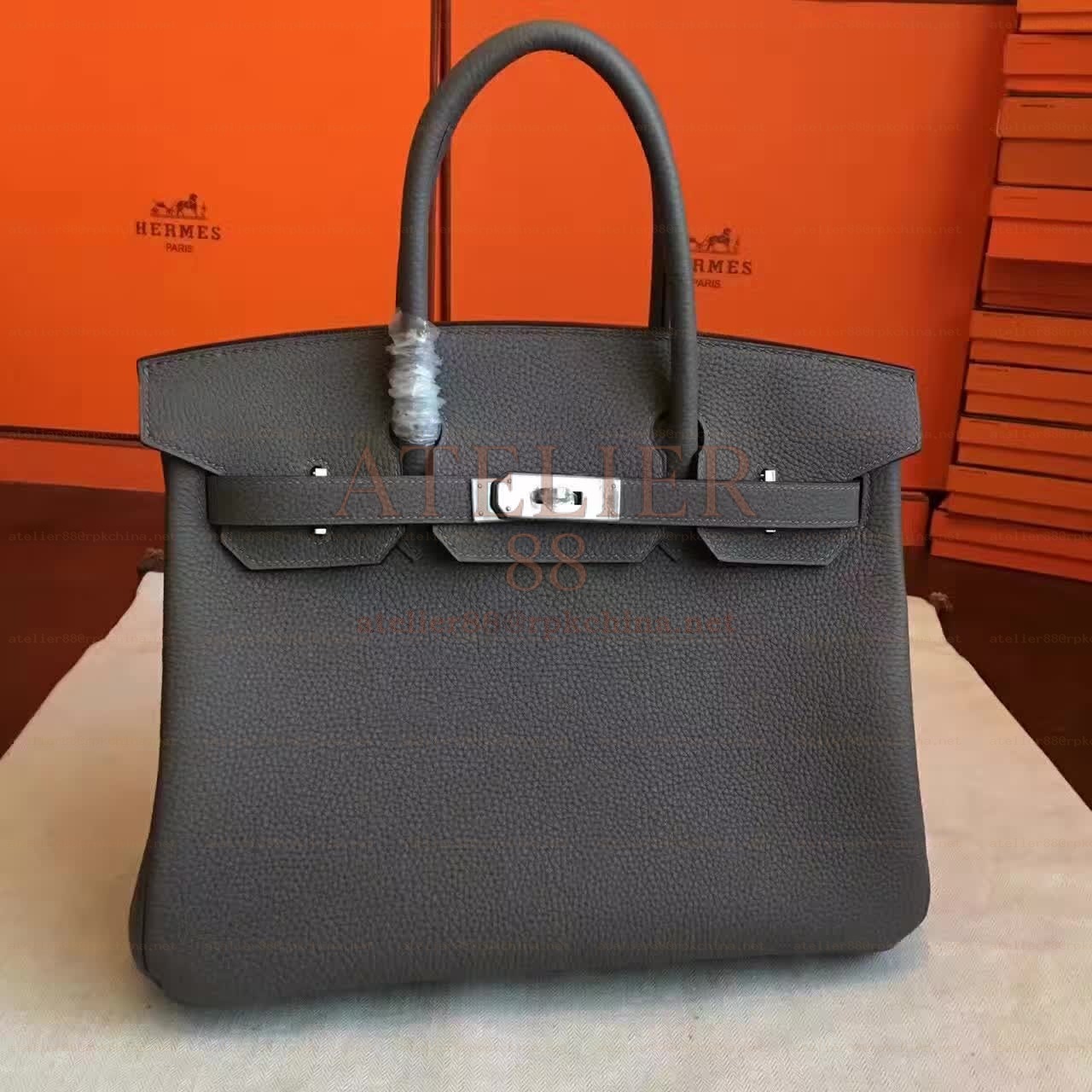 Gray Birkin 30 Palladium Hardware Bag