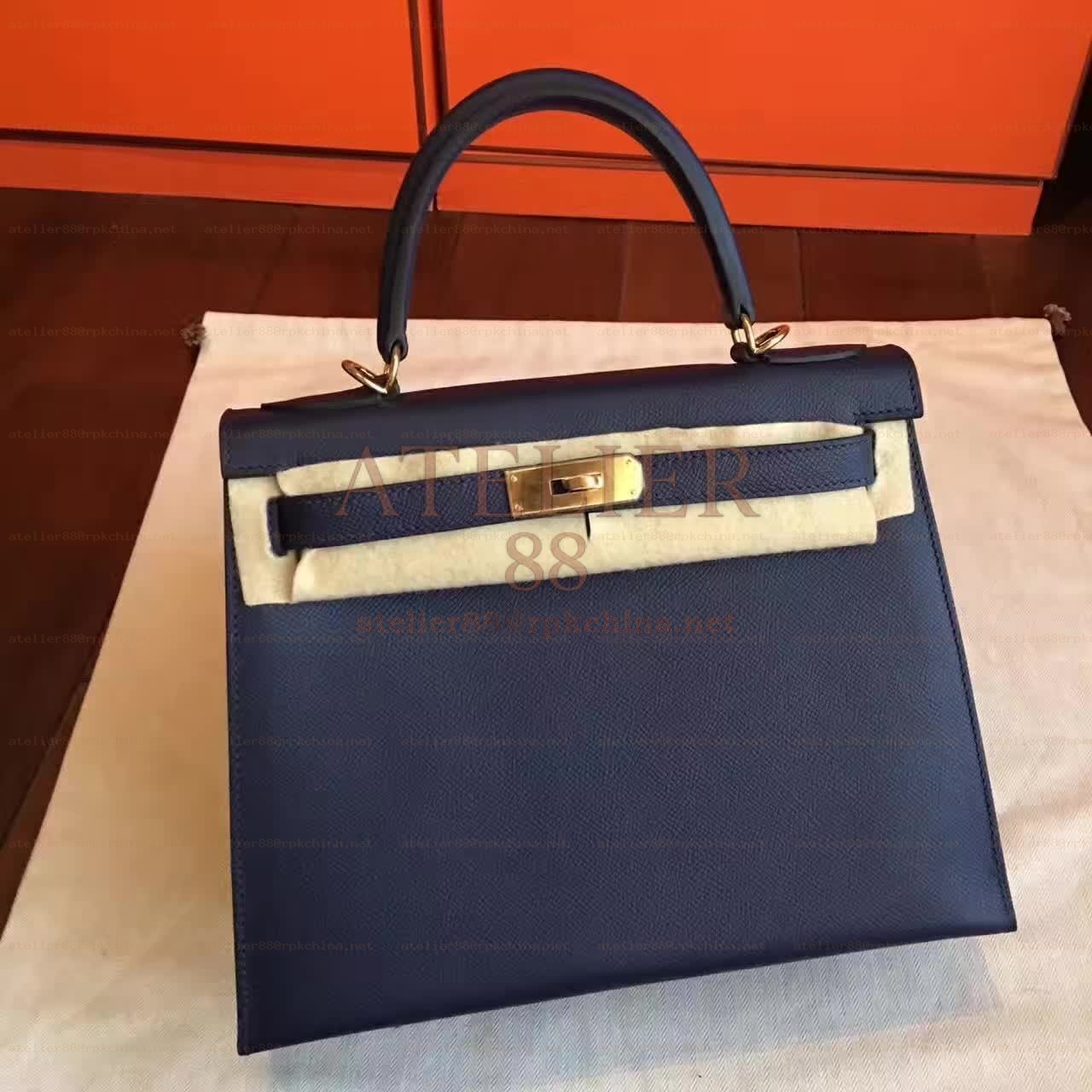 Navy Beige Kelly 28 Gold Hardware Bag