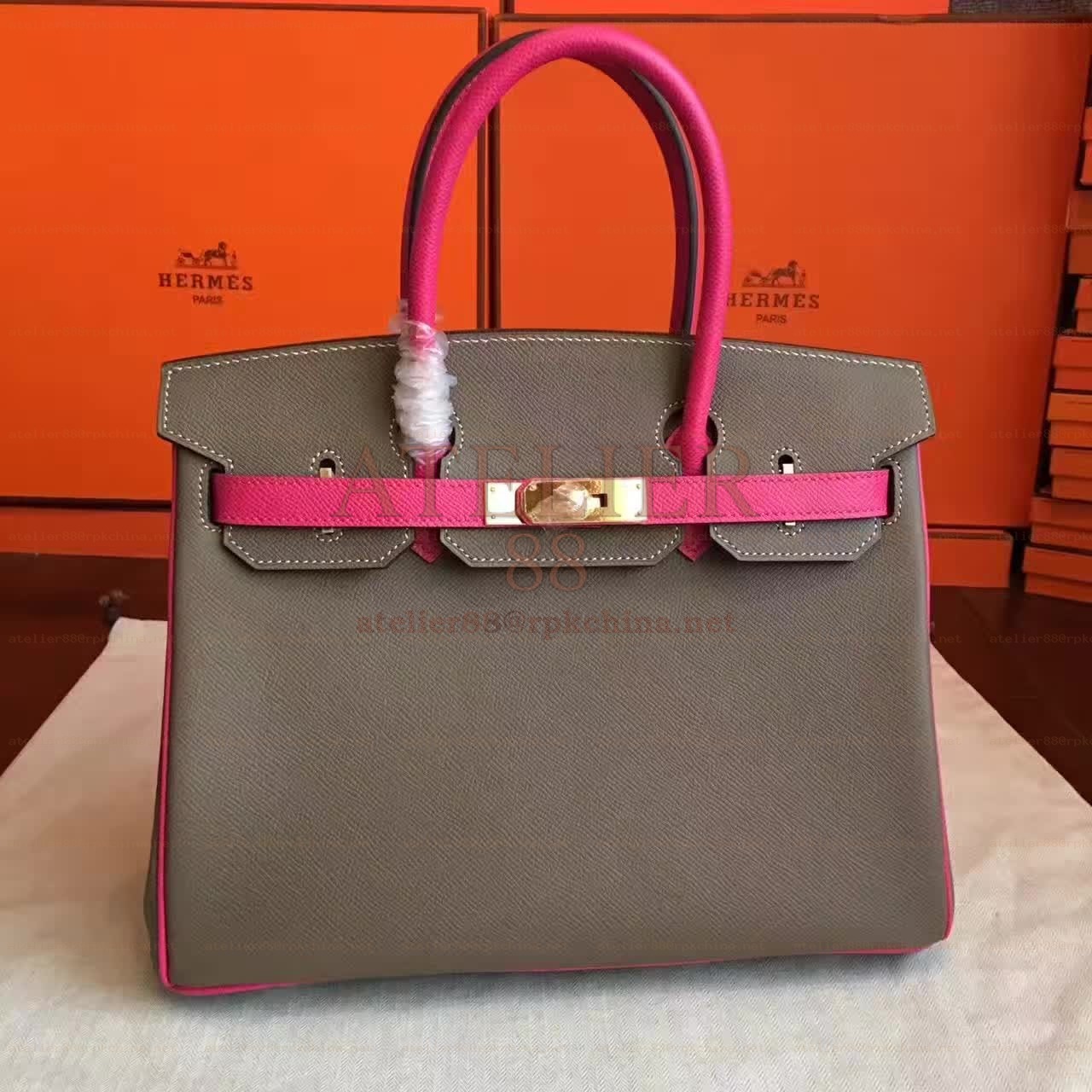 Gray Fuchsia Colorblock Birkin 30 Gold Hardware Bag