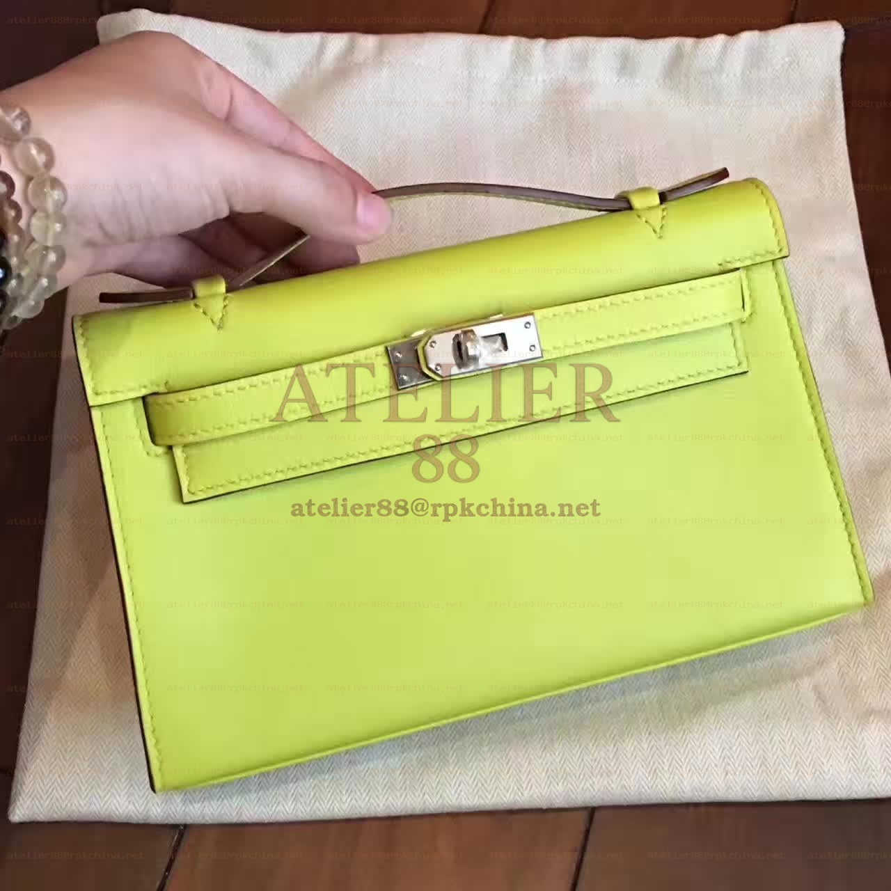 Lime Green Kelly Pochette Palladium Hardware Bag
