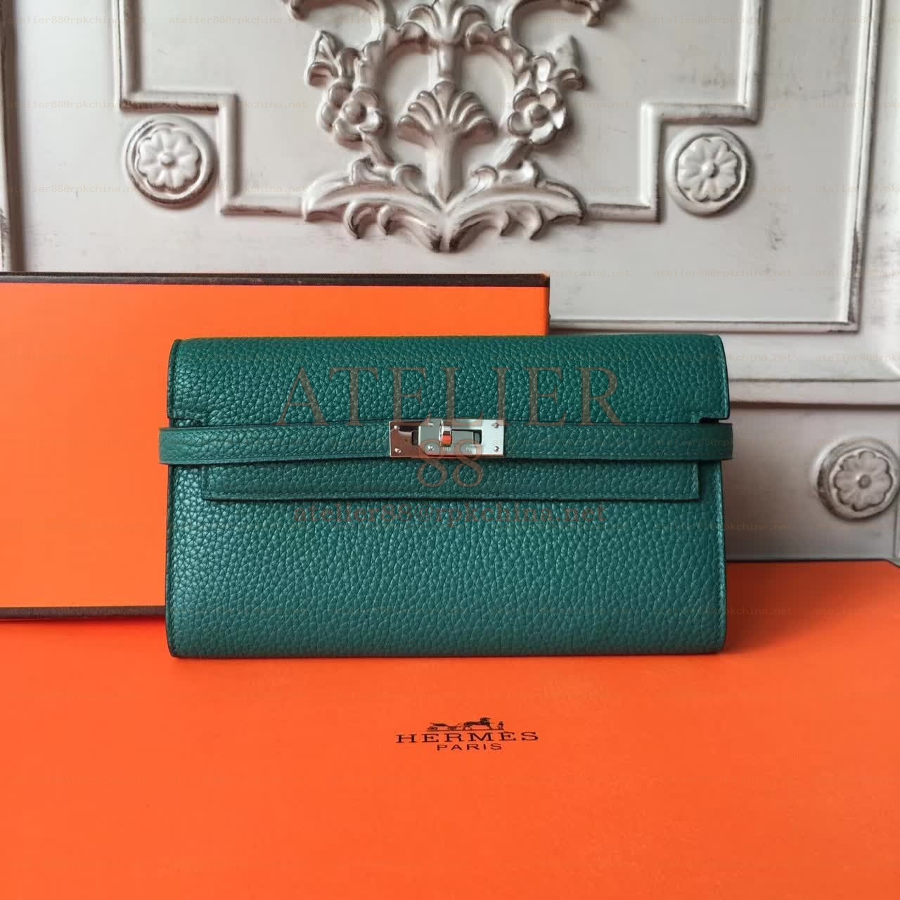 Teal Green Kelly Wallet Silver Hardware