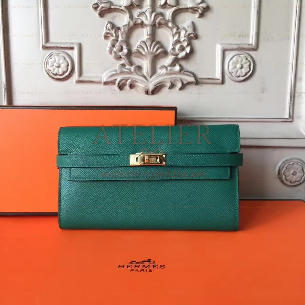 Green Kelly Wallet Gold Hardware