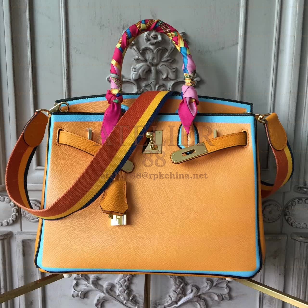 Yellow Blue Birkin 30 Bag