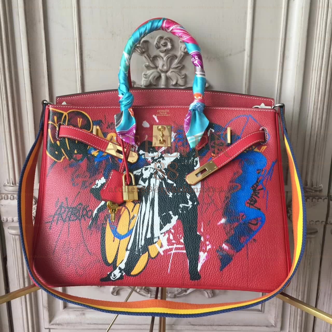Red Print Birkin 35 Bag