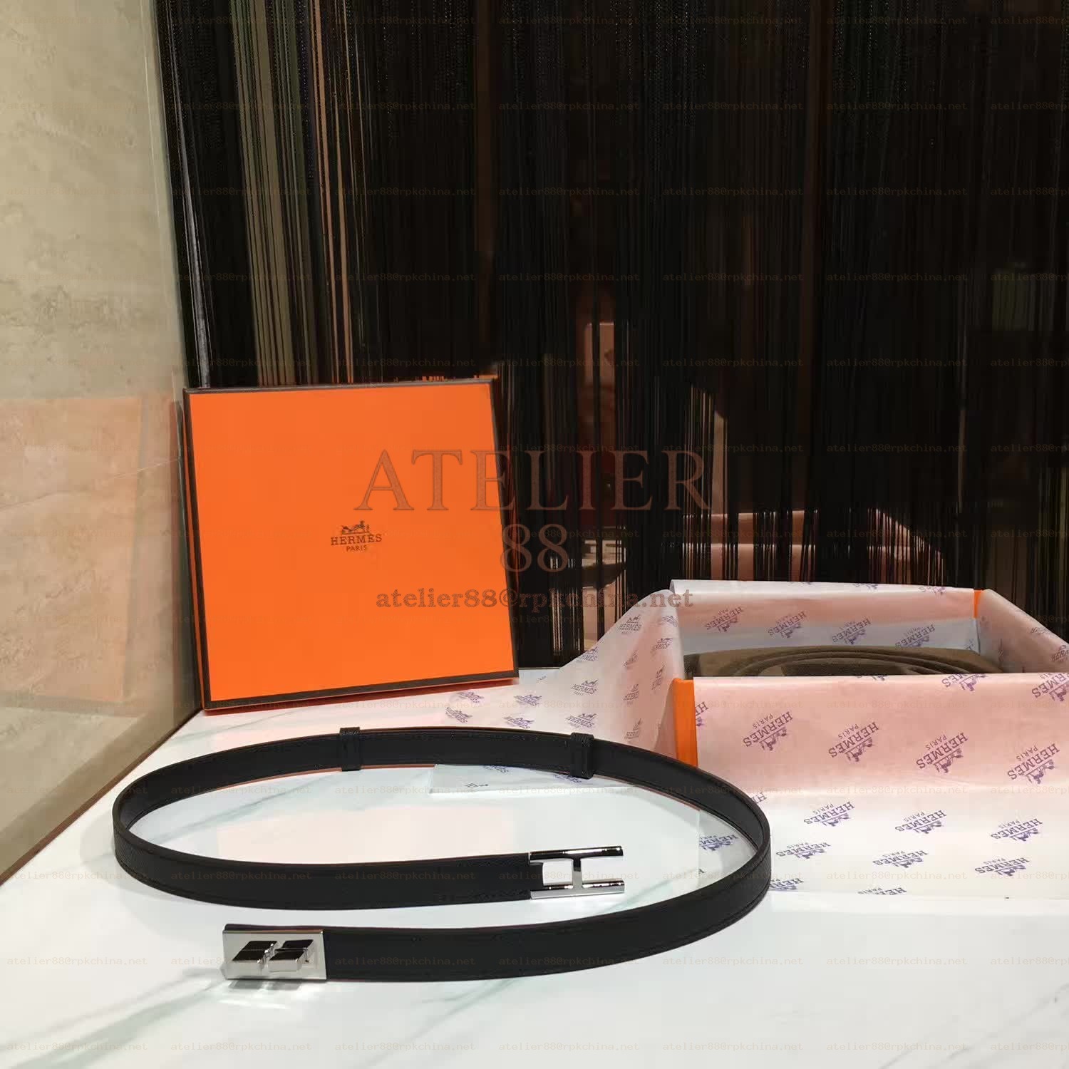 White and Black Reversible H Buckle Leather Belt
